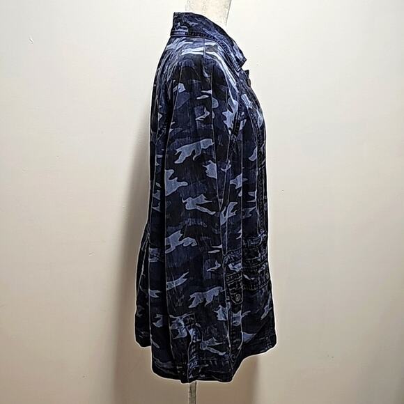Lane Bryant Blue Camo Jacket Blazer 100% Lyocell Snap Closures Woman Sz 14/16 - Picture 8 of 10